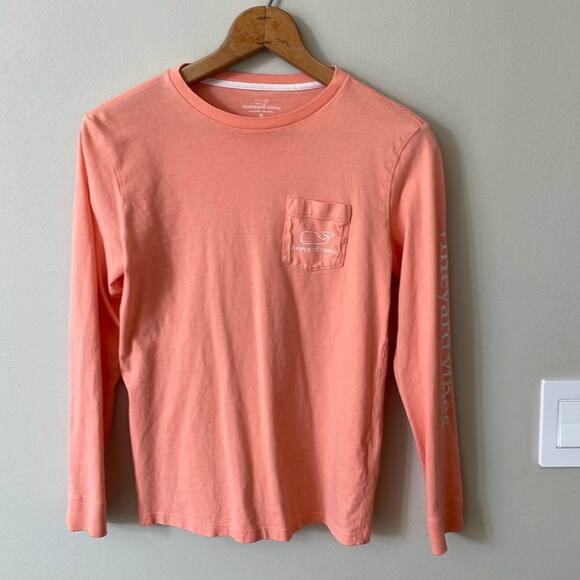 VINEYARD VINES Whale Coral Pink Long Sleeve T-Shirt Girls Size Medium - Picture 1 of 4